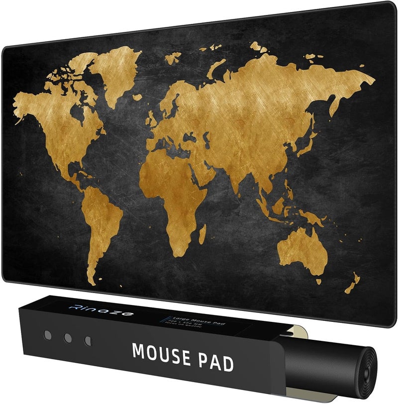 Rinaze Mouse Pad Desk Mat, Multifunctional Large Gaming Mousepad, Office Desk Pad with Washable Durable Design, Keyboard Pad in Black World Map - Image 1